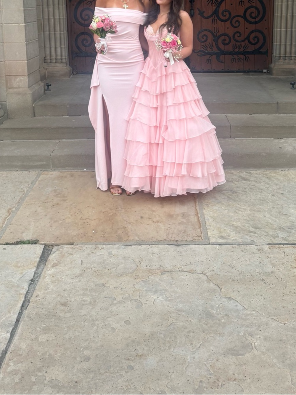 Sherri Hill Peach-Pink Strapless Layered Ruffle Gown Size 4 - Picture 3 of 6